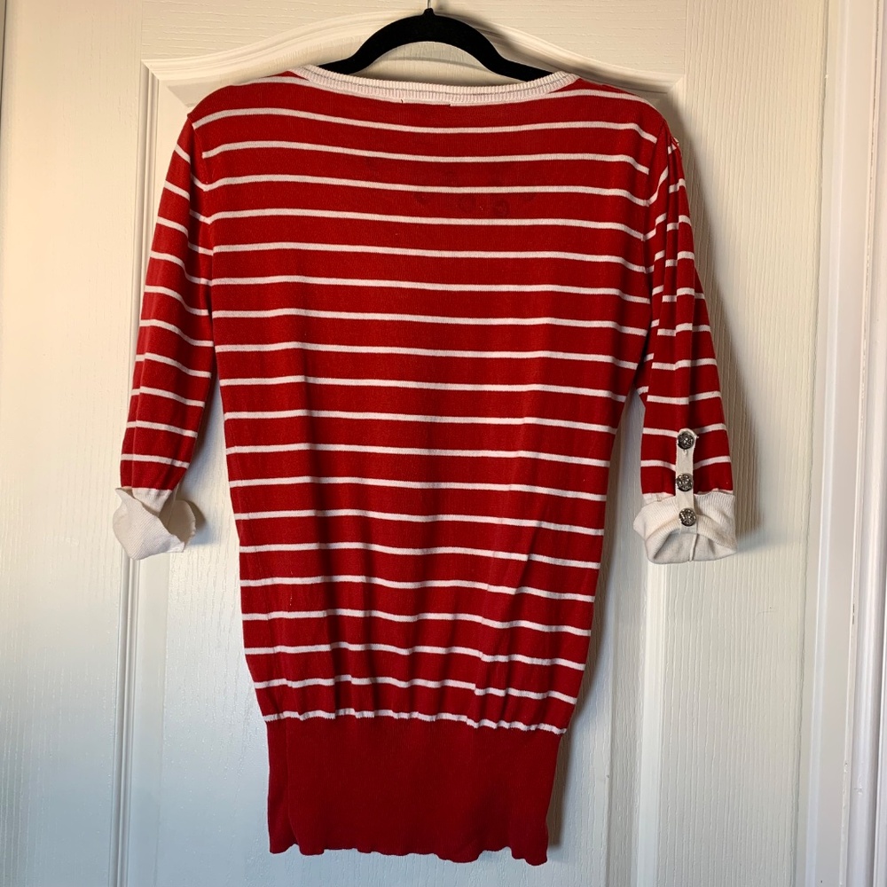 Yuka Nautical Stripe Knit Top – Anchor Buttons, Shoulder Embellishments, T3 Med - Picture 3 of 13